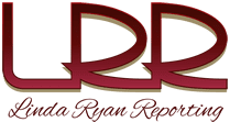 Logo of Linda Ryan Reporting, LRR text.